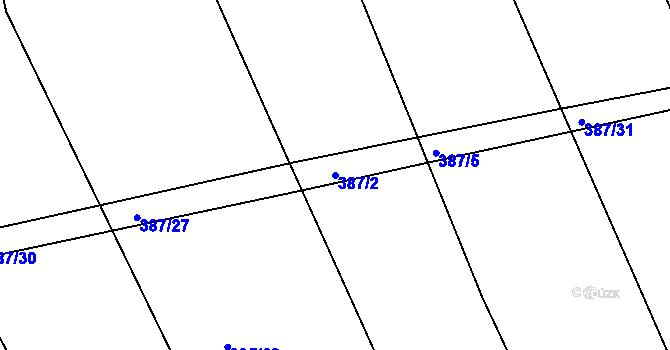 Parcela st. 387/2 v KÚ Lysůvky, Katastrální mapa