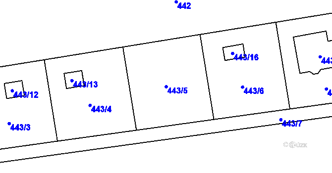 Parcela st. 443/5 v KÚ Lysůvky, Katastrální mapa