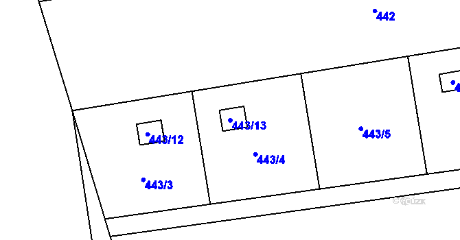Parcela st. 443/13 v KÚ Lysůvky, Katastrální mapa