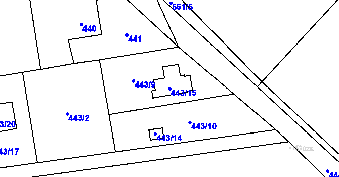 Parcela st. 443/15 v KÚ Lysůvky, Katastrální mapa