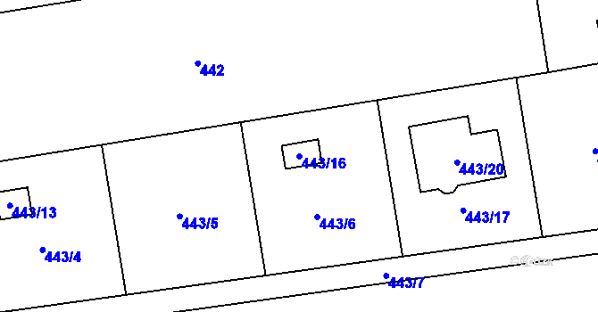 Parcela st. 443/16 v KÚ Lysůvky, Katastrální mapa