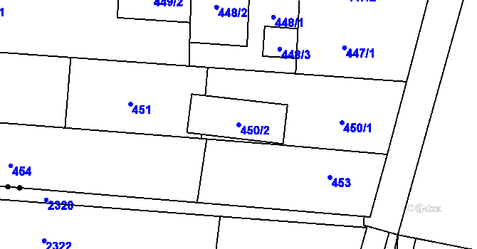 Parcela st. 450/2 v KÚ Lysůvky, Katastrální mapa