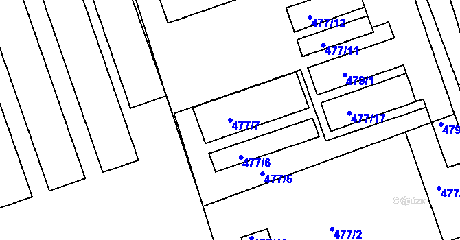 Parcela st. 477/7 v KÚ Lysůvky, Katastrální mapa