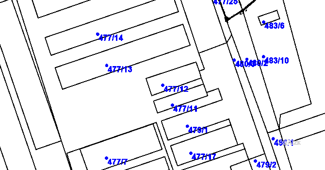 Parcela st. 477/12 v KÚ Lysůvky, Katastrální mapa