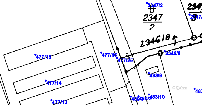 Parcela st. 477/16 v KÚ Lysůvky, Katastrální mapa
