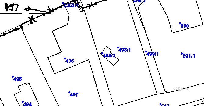 Parcela st. 498/2 v KÚ Lysůvky, Katastrální mapa