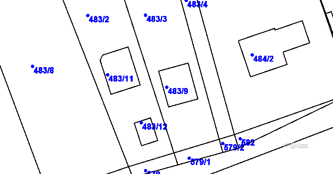 Parcela st. 483/9 v KÚ Lysůvky, Katastrální mapa
