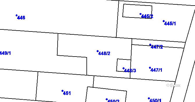 Parcela st. 448/2 v KÚ Lysůvky, Katastrální mapa