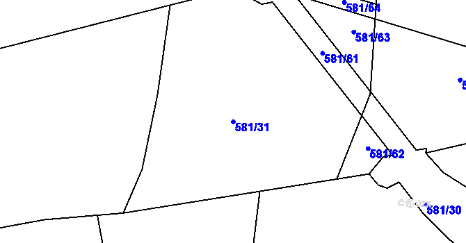 Parcela st. 581/31 v KÚ Lysůvky, Katastrální mapa