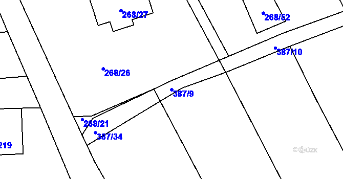Parcela st. 387/9 v KÚ Lysůvky, Katastrální mapa
