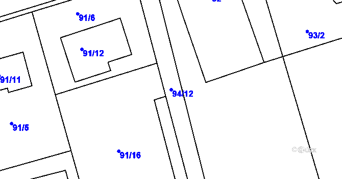 Parcela st. 94/12 v KÚ Lysůvky, Katastrální mapa