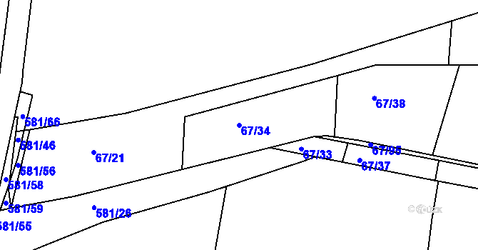 Parcela st. 67/34 v KÚ Lysůvky, Katastrální mapa