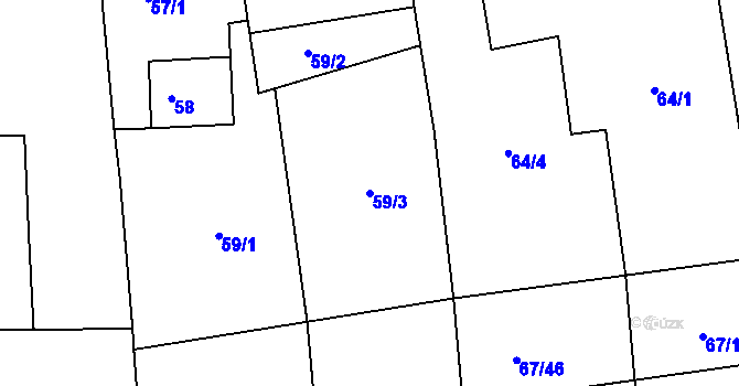 Parcela st. 59/3 v KÚ Lysůvky, Katastrální mapa