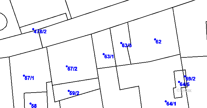 Parcela st. 63/1 v KÚ Lysůvky, Katastrální mapa