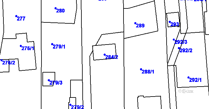 Parcela st. 284/2 v KÚ Lysůvky, Katastrální mapa