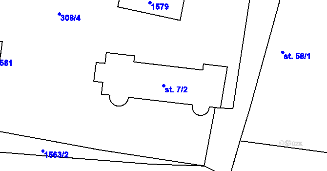 Parcela st. 7/2 v KÚ Lžín, Katastrální mapa