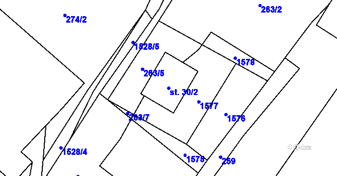 Parcela st. 30/2 v KÚ Lžín, Katastrální mapa