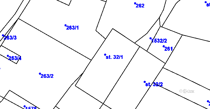 Parcela st. 32/1 v KÚ Lžín, Katastrální mapa