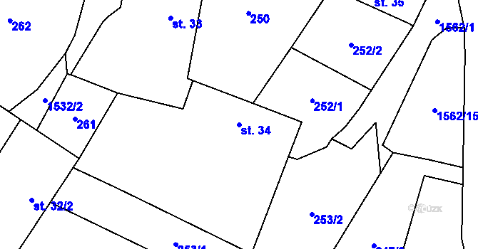 Parcela st. 34 v KÚ Lžín, Katastrální mapa