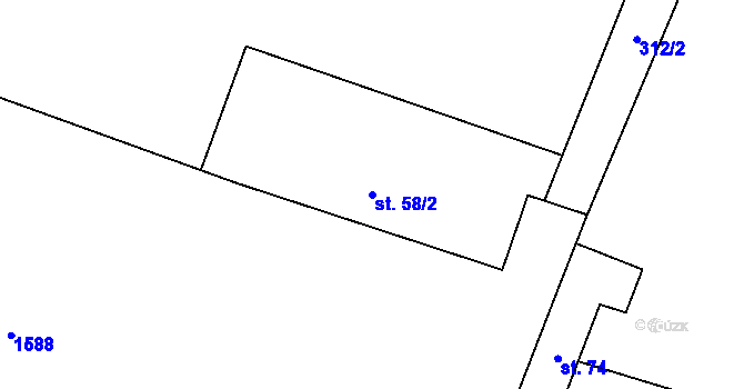Parcela st. 58/2 v KÚ Lžín, Katastrální mapa