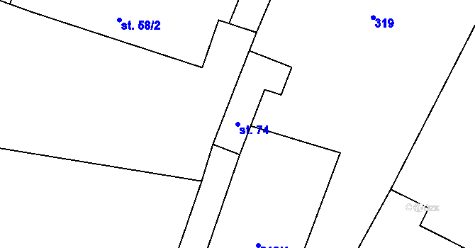 Parcela st. 74 v KÚ Lžín, Katastrální mapa