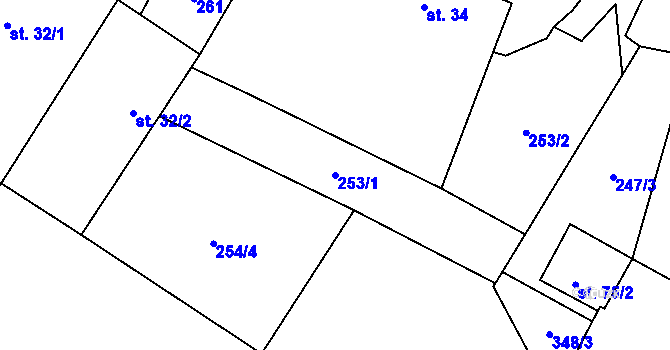 Parcela st. 253/1 v KÚ Lžín, Katastrální mapa
