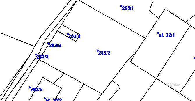 Parcela st. 263/2 v KÚ Lžín, Katastrální mapa