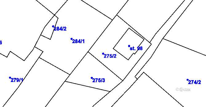 Parcela st. 275/2 v KÚ Lžín, Katastrální mapa