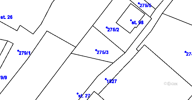 Parcela st. 275/3 v KÚ Lžín, Katastrální mapa