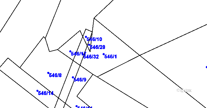 Parcela st. 546/1 v KÚ Lžín, Katastrální mapa