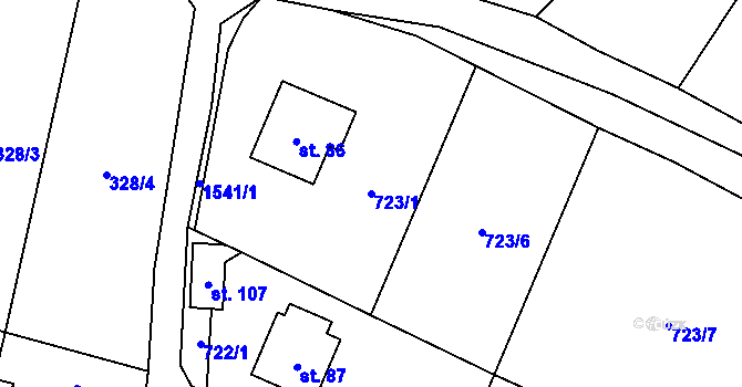 Parcela st. 723/1 v KÚ Lžín, Katastrální mapa