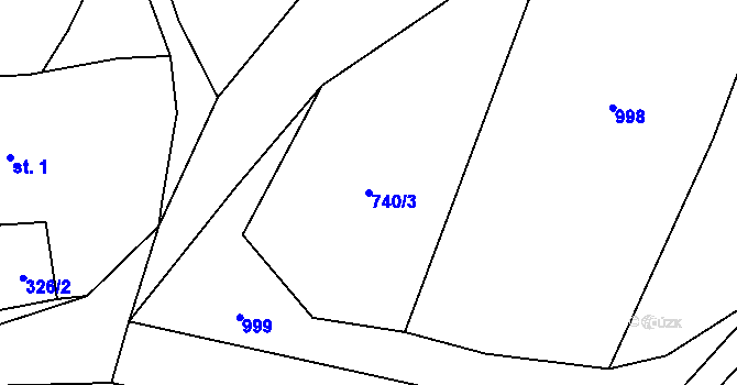 Parcela st. 740/3 v KÚ Lžín, Katastrální mapa