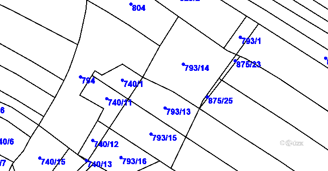 Parcela st. 793 v KÚ Lžín, Katastrální mapa