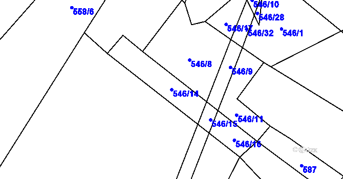 Parcela st. 546/14 v KÚ Lžín, Katastrální mapa