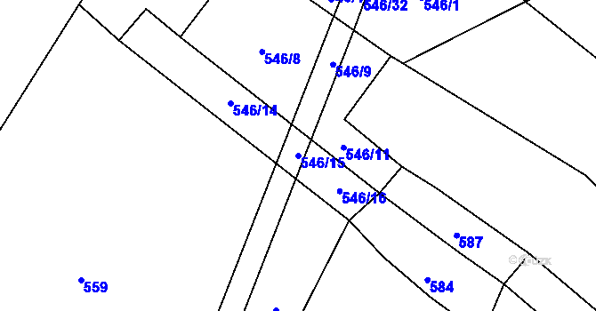 Parcela st. 546/15 v KÚ Lžín, Katastrální mapa