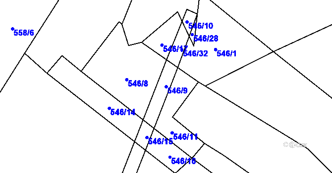 Parcela st. 546/9 v KÚ Lžín, Katastrální mapa