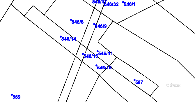 Parcela st. 546/11 v KÚ Lžín, Katastrální mapa