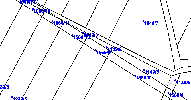 Parcela st. 1566/9 v KÚ Lžín, Katastrální mapa
