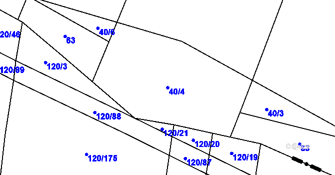 Parcela st. 40/4 v KÚ Lžín, Katastrální mapa