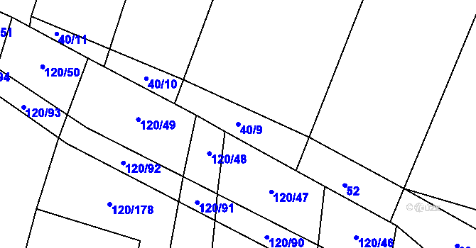Parcela st. 40/9 v KÚ Lžín, Katastrální mapa