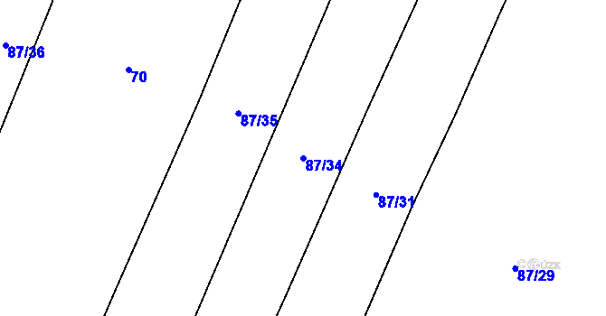 Parcela st. 87/34 v KÚ Lžín, Katastrální mapa
