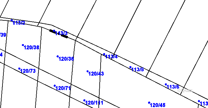 Parcela st. 113/4 v KÚ Lžín, Katastrální mapa