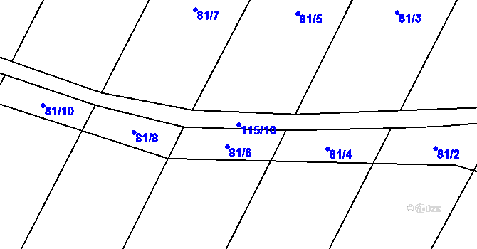 Parcela st. 115/10 v KÚ Lžín, Katastrální mapa