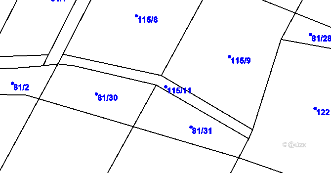 Parcela st. 115/11 v KÚ Lžín, Katastrální mapa
