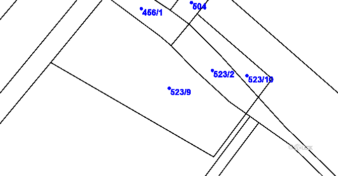 Parcela st. 523/9 v KÚ Lžín, Katastrální mapa