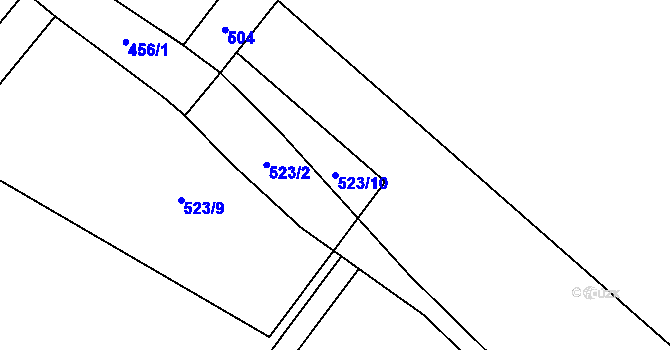 Parcela st. 523/10 v KÚ Lžín, Katastrální mapa