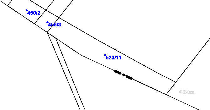 Parcela st. 523/11 v KÚ Lžín, Katastrální mapa