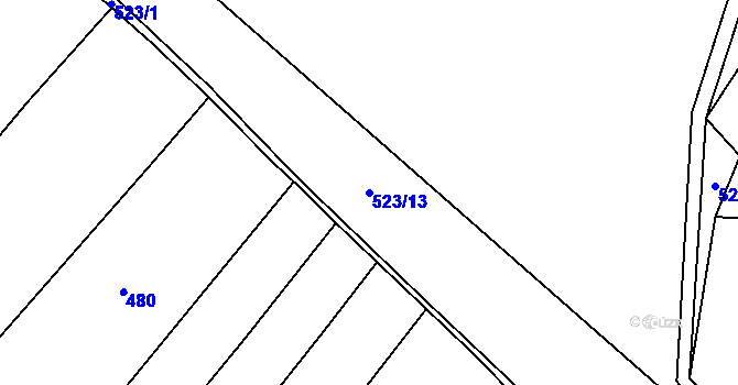 Parcela st. 523/13 v KÚ Lžín, Katastrální mapa