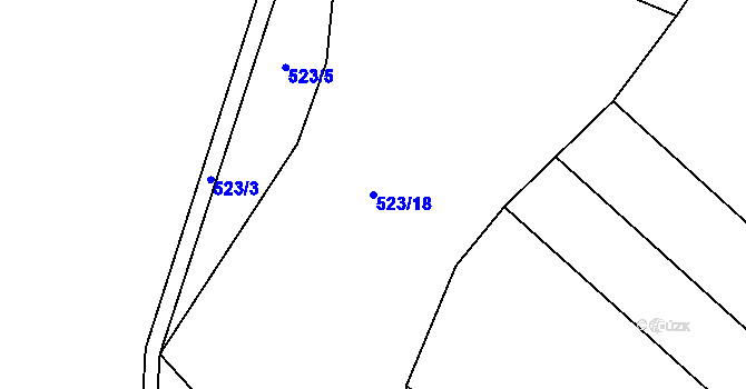 Parcela st. 523/18 v KÚ Lžín, Katastrální mapa