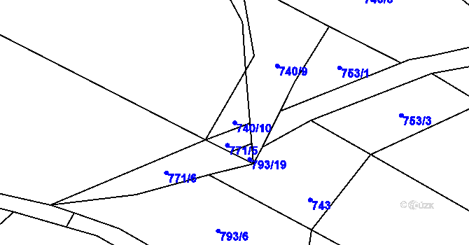 Parcela st. 740/10 v KÚ Lžín, Katastrální mapa